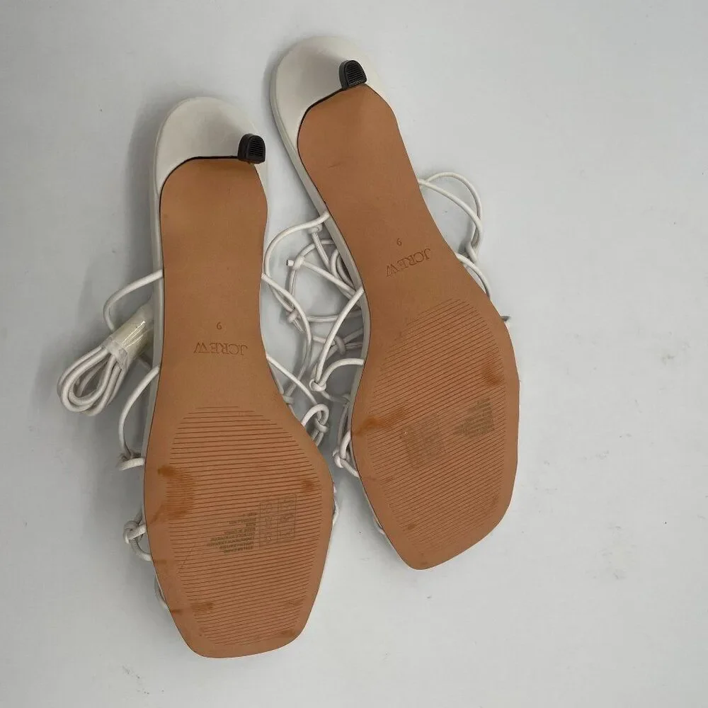 New J.Crew Zadie Knotted Lace Up‎ Kitten Heel Sandal Sz 9 White Leather - Picture 10 of 11